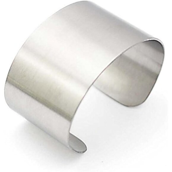 Silver Stainless Steel Wide Cuff Bangle for Women Punk Bracelet Adjustable - Picture 1 of 7